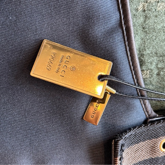 Gucci Navy & Black Canvas & Leather Messenger Tote with Striped Adjustable Strap - Picture 3 of 9